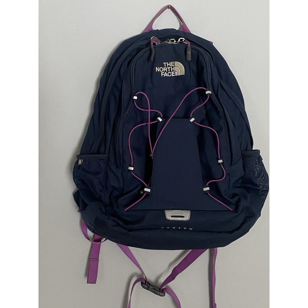 The North Face Jester Backpack Blue and Magenta adjustable straps laptop pocket